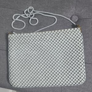 White  Metalic Chainmail-Style Crossbody Bag - Women's Shoulder Clutch
